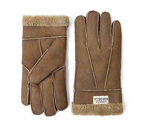 YISEVEN Men's Winter Shearling Sheepskin Gloves YISEVEN