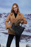 YISEVEN Womens Black Leather Handbag, Genuine Cowhide & Horse Hair YISEVEN