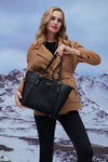 YISEVEN Womens Black Leather Handbag, Genuine Cowhide & Horse Hair YISEVEN