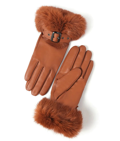 YISEVEN Women's  Lambskin Rabbit Fur  Leather Gloves YISEVEN