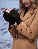 YISEVEN Women's Flip Fingerless Leather Gloves(Mittens) YISEVEN