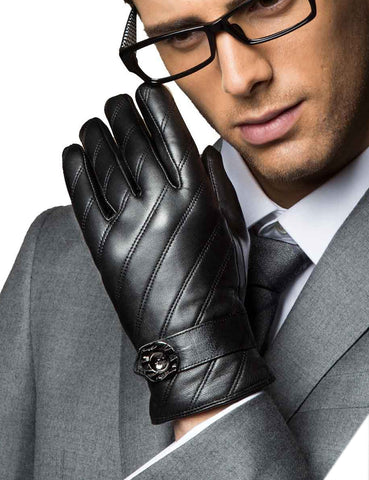 YISEVEN Men's Touchscreen Sheepskin  Genuine Leather Gloves YISEVEN