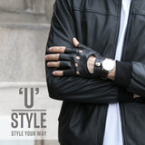YISEVEN Men's Fingerless  Lambskin Leather Gloves YISEVEN