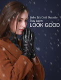 YISEVEN Women Winter Sheepskin  Leather Gloves YISEVEN