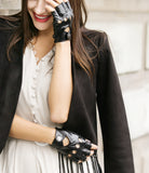 YISEVEN Women's Fingerless Leather Gloves YISEVEN